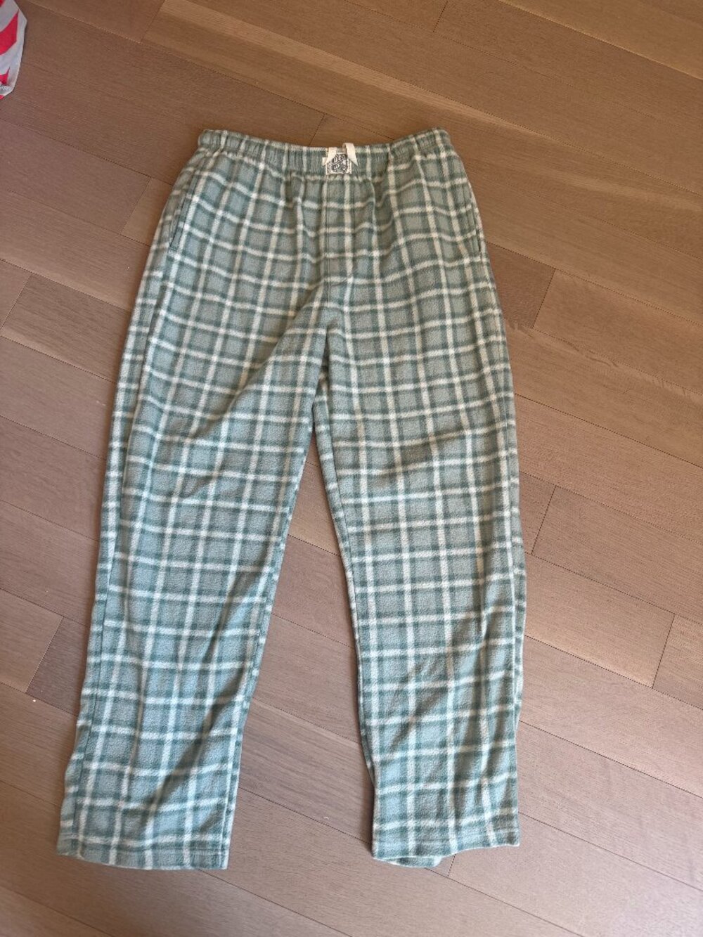 Lucky Brand Green and White Plaid Fleece Pajama Pants
